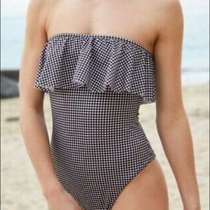 LA Hearts Black Gingham Check Flounce One Piece, M